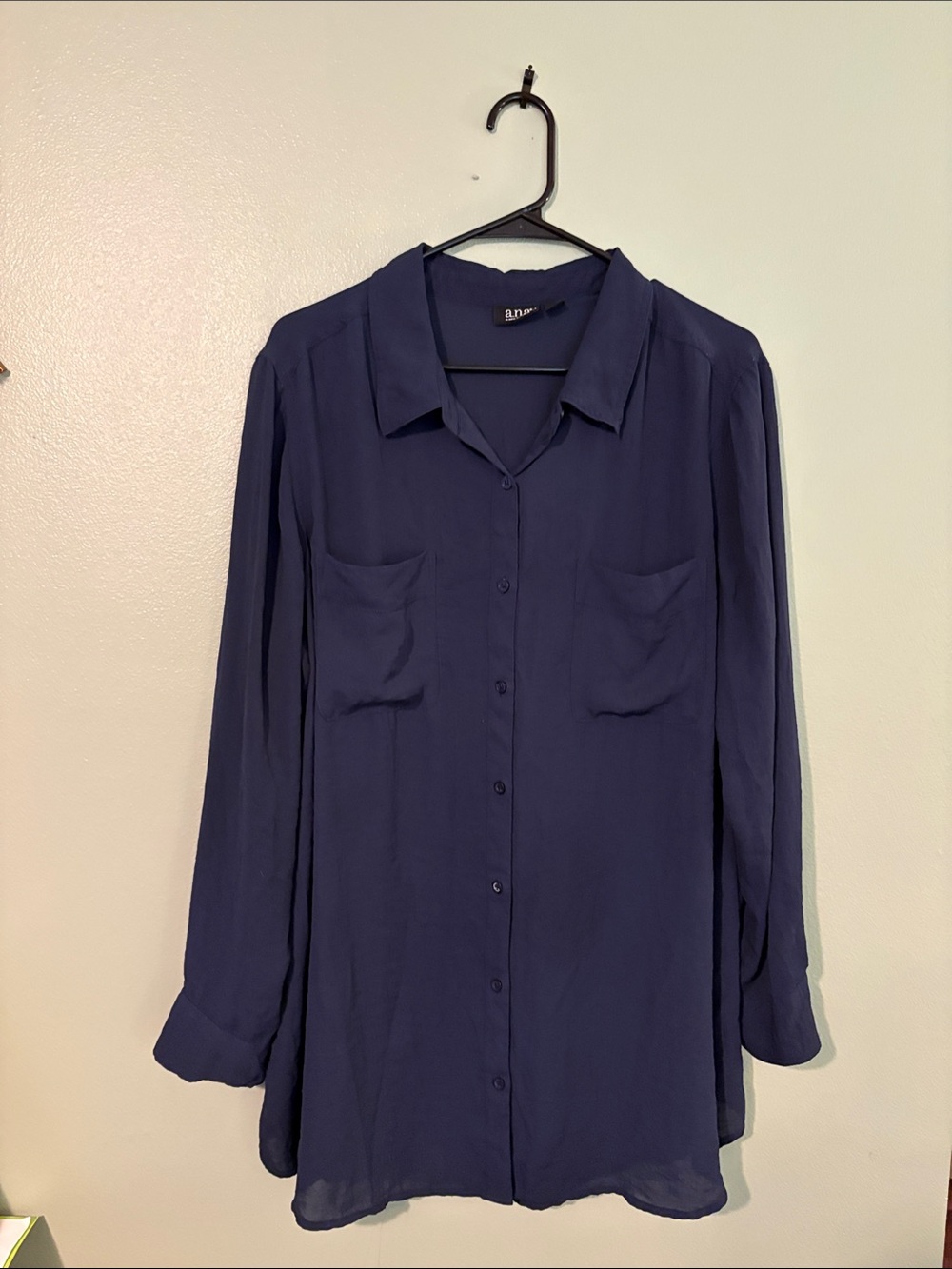 a.n.a Navy Women's Button-Up Shirt with Classic Collar